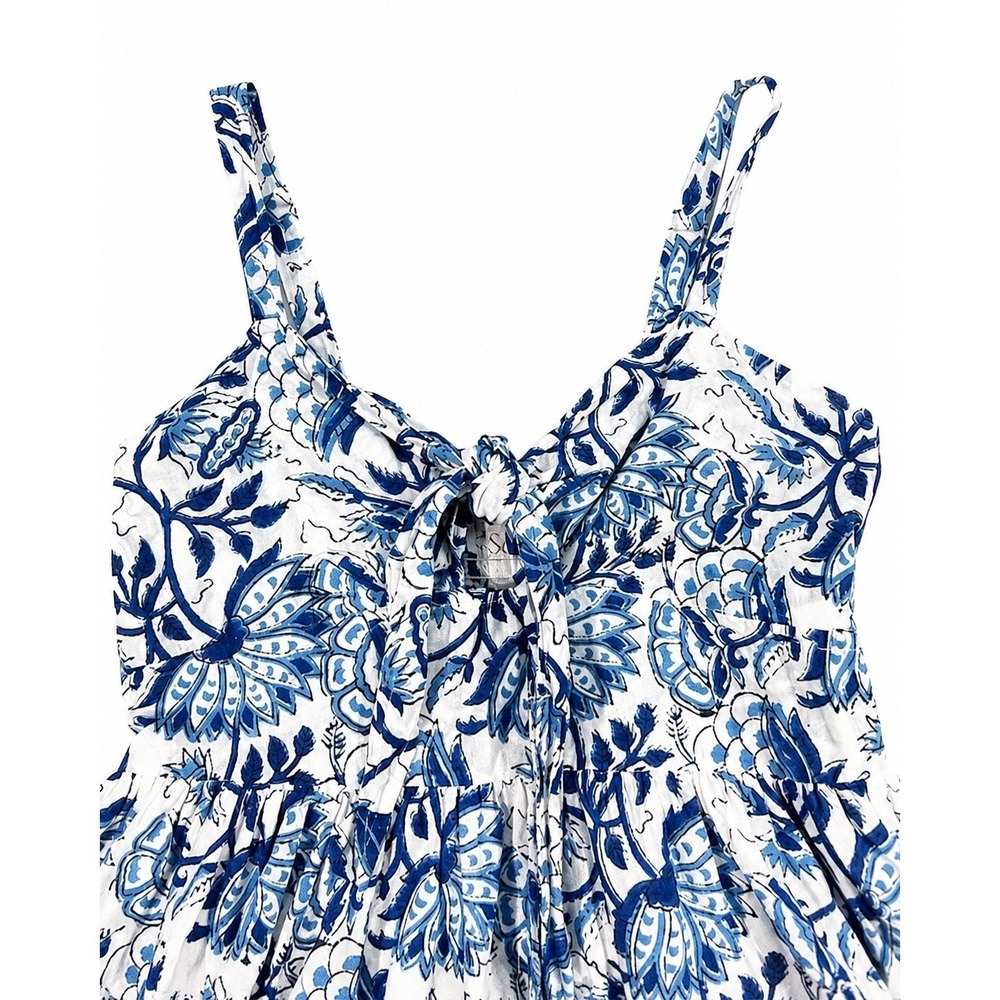 SoLe Mare Sole Amore Blue White Floral Smocked Cotton Mini Dress Large - Picture 4 of 11
